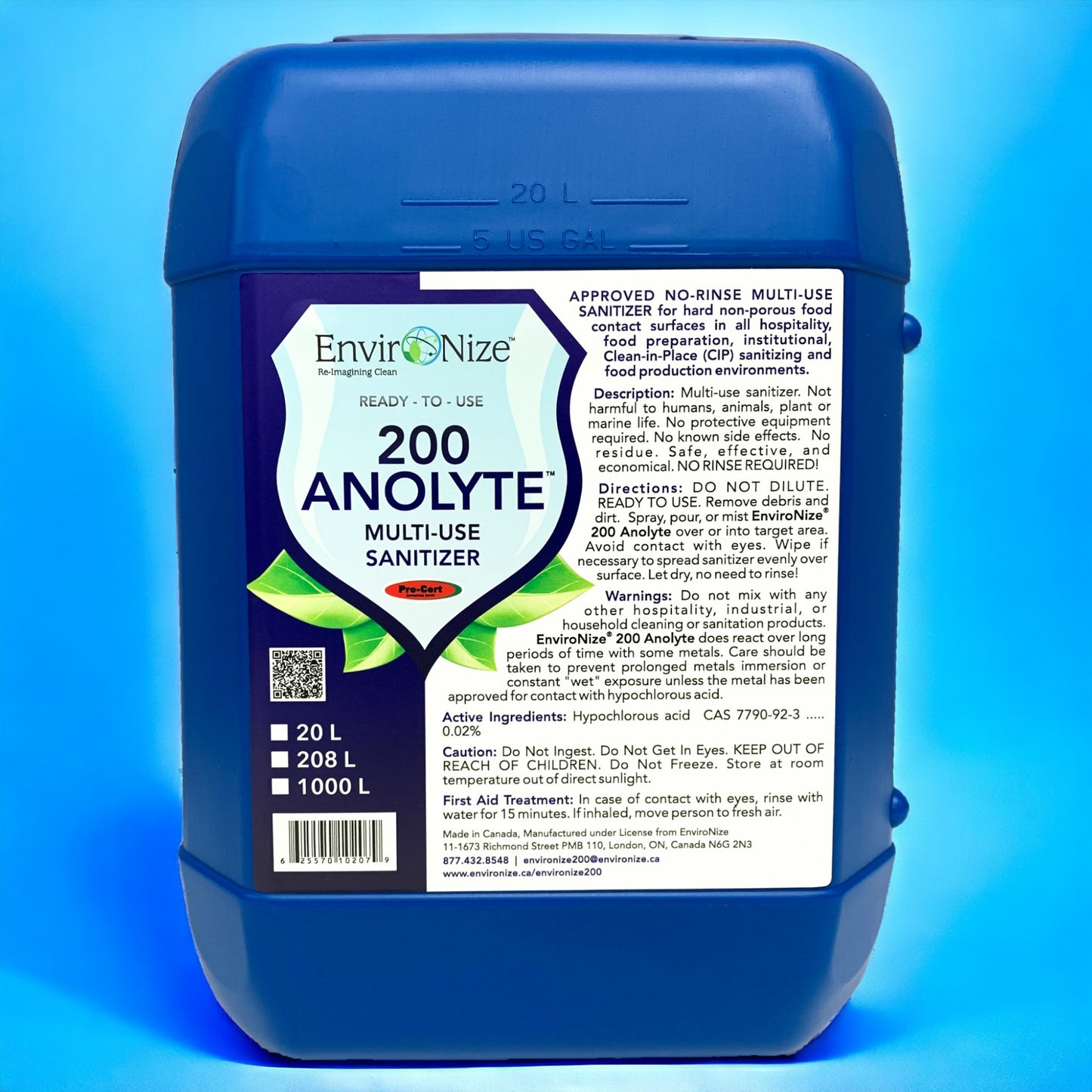 Environize Anolyte 200 Hypochlorous Acid Multi-Use Surface Sanitizer